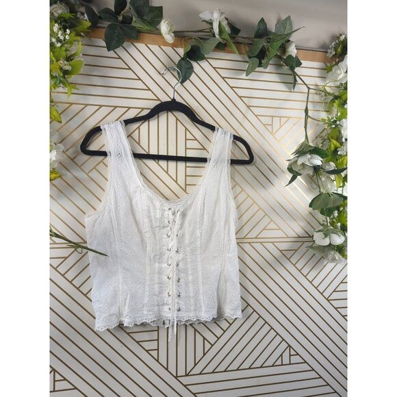 H&M Divided White Eyelet Zip Up Back Corset Top Sleeveless Lace Up Size 14 - Picture 2 of 6